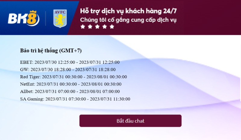 Live chat ngay giao diện trang web chính thức của sân chơi BK8 hoặc App