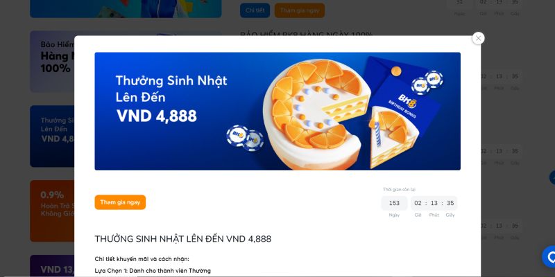 Khuyến mãi thưởng sinh nhật lên đến 4,888 VND 