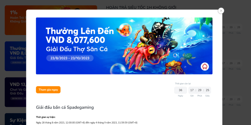 Chi tiết khuyến mãi giải đấu Bắn cá Spadegaming